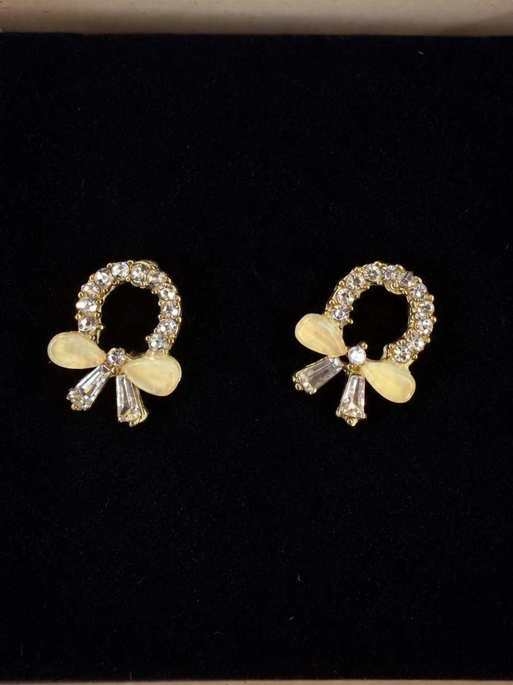 Gold and Clear Crystal Wreath Bow Earrings - Women studs